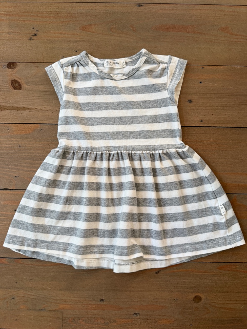 Miles Baby Gray & White Striped Dress - 12 Months